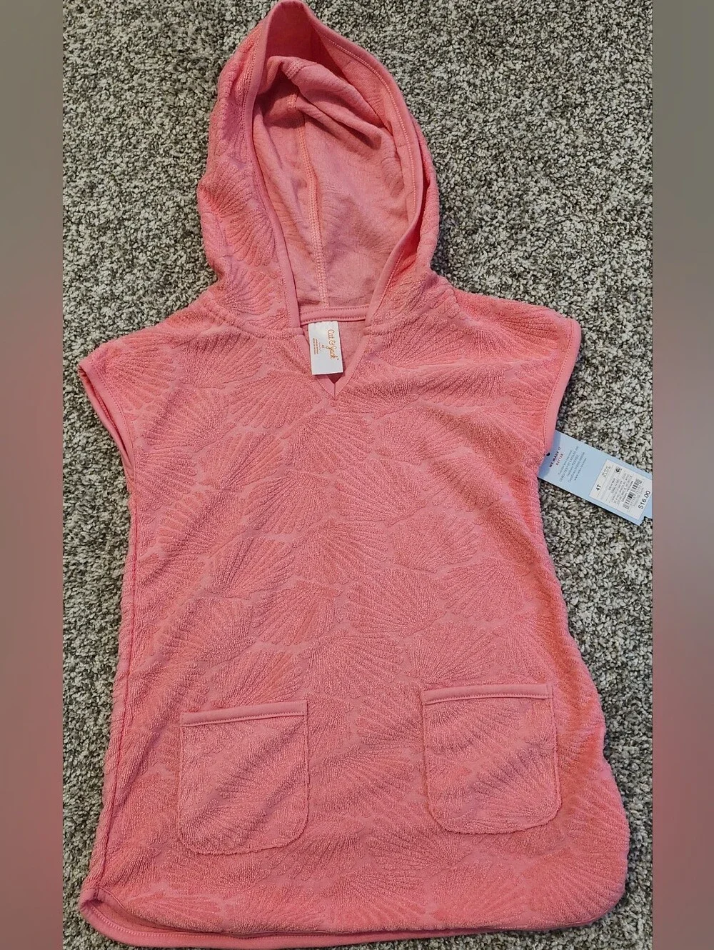 NWT Cat & Jack Toddler Girls' Seashell Embossed Hooded Swim Cover Up Dress